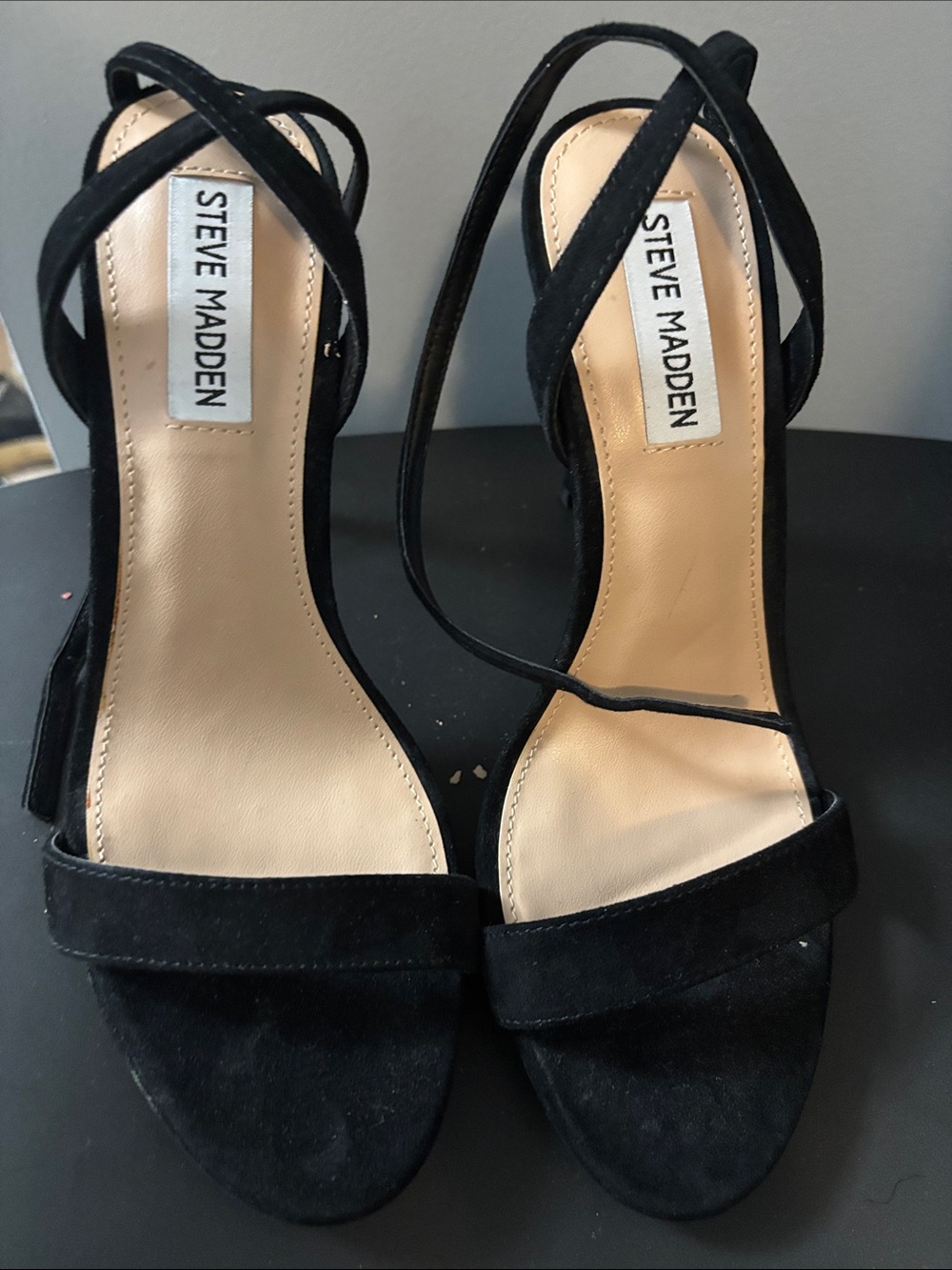 Steve Madden Black Suede Strappy Block Heel Sandals